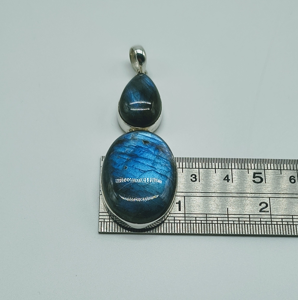 Sterling Silver Double Blue Flash Labradorite Pen… - image 7